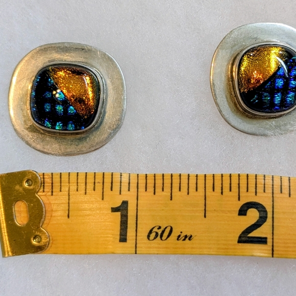 Silver and Dichroic Glass Earrings - Picture 2 of 3